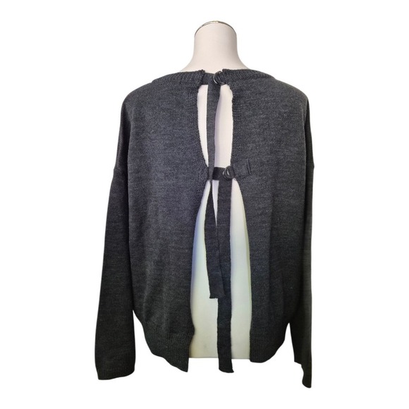 Lucca Gray Open Back Tie Sweater Women's Small Long Sleeve Knit Pullover Made in - Picture 2 of 8